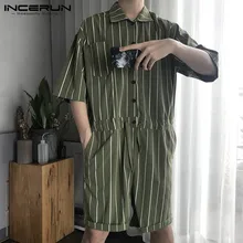 Полосатый мужской комбинезон, комбинезоны с карманами, мешковатые штаны с коротким рукавом, Хип-Хоп Модный комбинезон, мужские уличные комбинезоны, S-5XL INCERUN