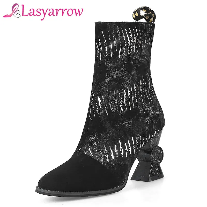 Lasyarrow/Брендовая обувь женские ботильоны в стиле панк модная на молнии Botas Mujer цвет