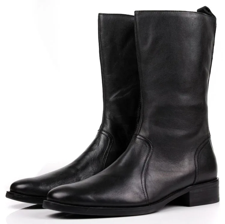 

High Quality Zipper Knee High Black Winter Boots Mens Casual Boots Genuine Leather Boots Mens Motorcycle Boots