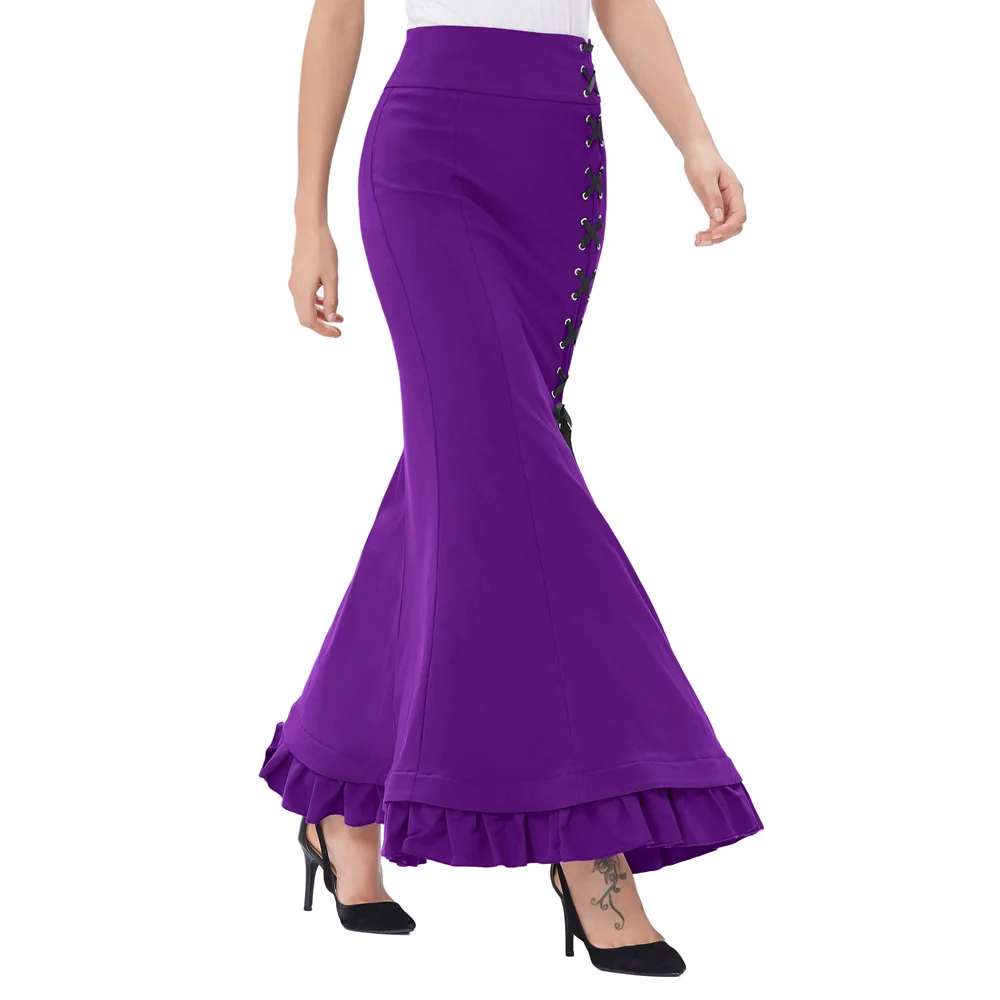 maxi long Women skirts Victorian Style High Stretchy Nylon Cotton ...