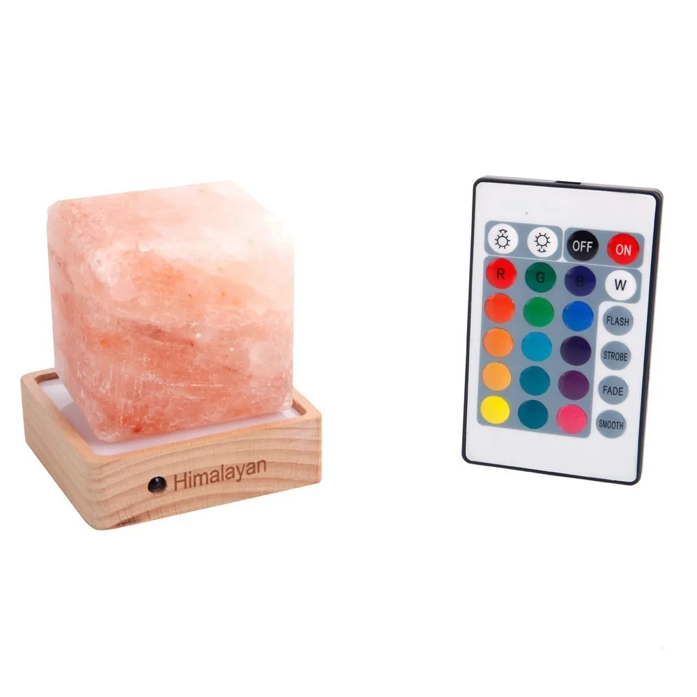 

Remote Control USB Charge Discolor Press Switch Cube Shape Salt Lamp Amber USB Crystal Light natural salt lamp
