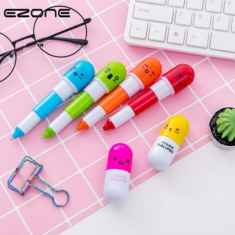 

EZONE Pills Ball Ballpoint Pens Kawaii Cute Expression Stretch Pen Blue Ink Students Creative School Writing Pen Art Supply
