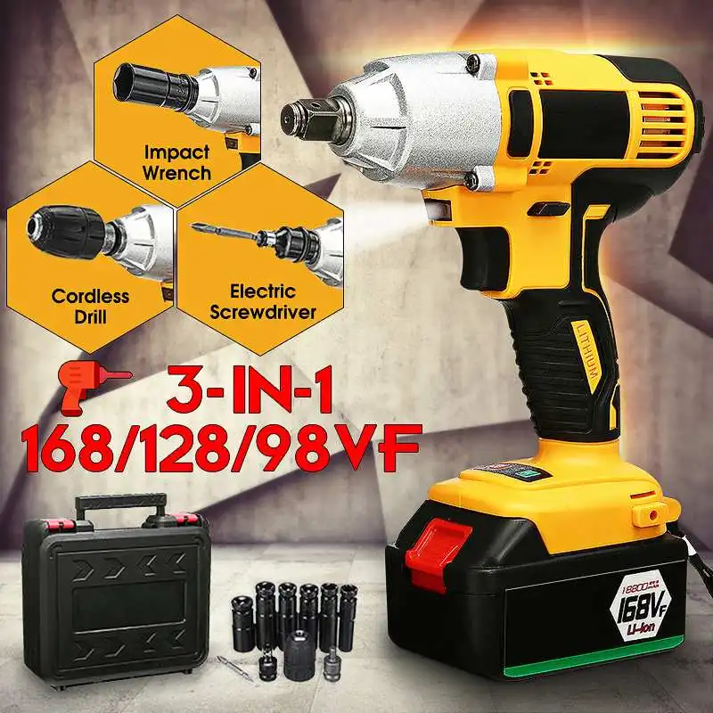

Cordless Impact Wrench Electric Brushless Socket Hand Drill Installation Power Tools 1/2'' LED Light Li-on Battery Rechargeable