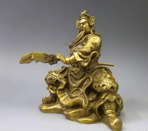 

Chinese Pure Brass Copper Dragon Guan Gong Guan Yu Warrior Figurine Statue