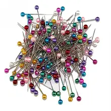 100 Uds 36mm alfiler de cabeza de costura redondo perla recta Pins acero inoxidable + PVC Multicolor alfileres artesanales aguja herramientas de costura