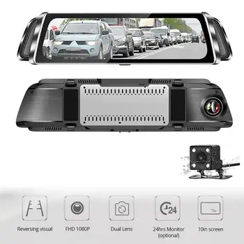 Car DVR 9.35in Touch Screen Dual Lens HD 1080P Car Rearview Mirror DVR Camera Video Recorder Starlight Night Vision Dash Cam