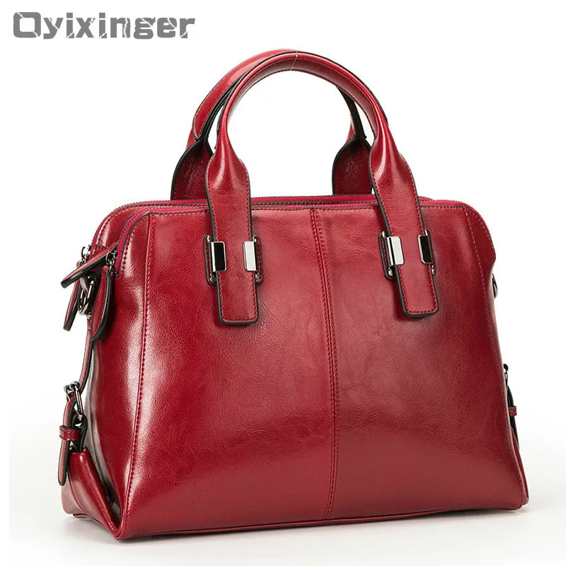  Genuine Leather Women Totes Luxury Handbags Double Zipper Design Ladies Shoulder Bags Designer Real - 33001292093