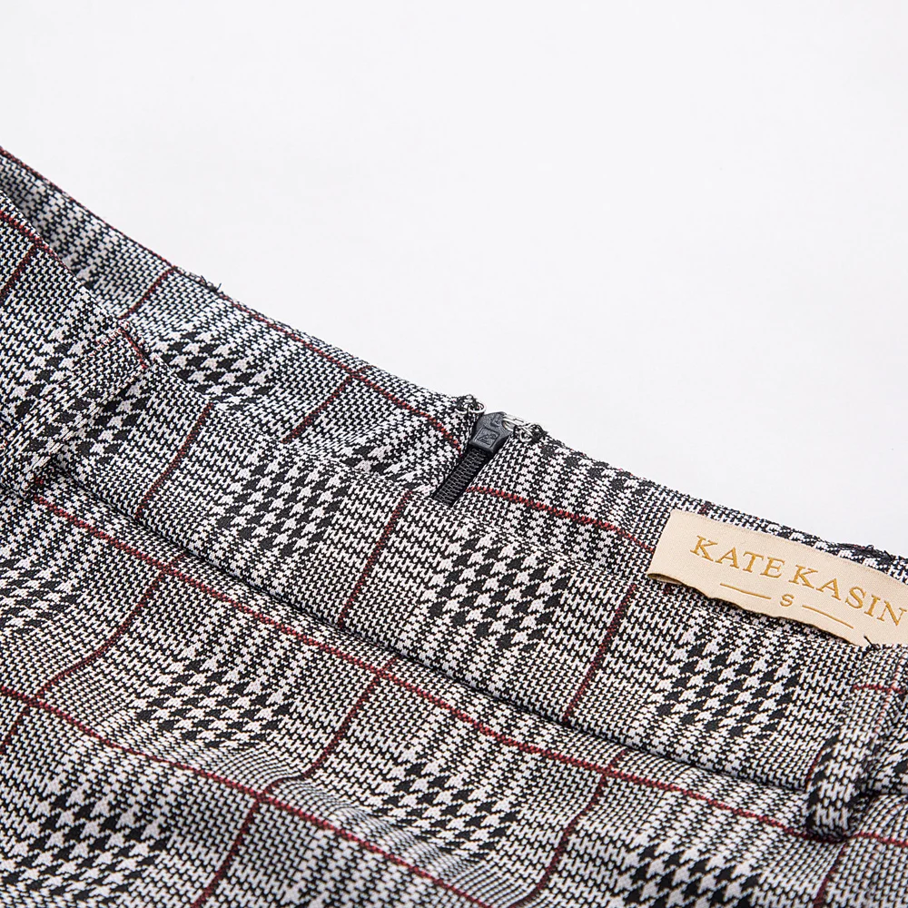 Kate Kasin Women's Gingham Skirts Office Lady Business Elegant Casual Grid Pattern Belt Decor Hips wrapped Bodycon Pencil Skirt|Юбки| |