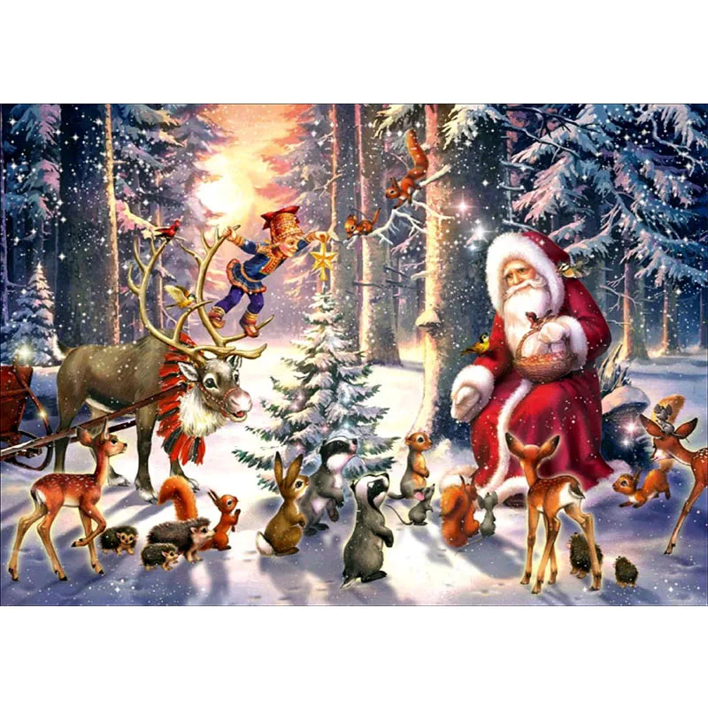 

5D DIY Diamond Painting Full Round Cross Stitch Santa Claus and Deer Full Square Drill Diamond Embroidery Kit Rhinestones Gifts