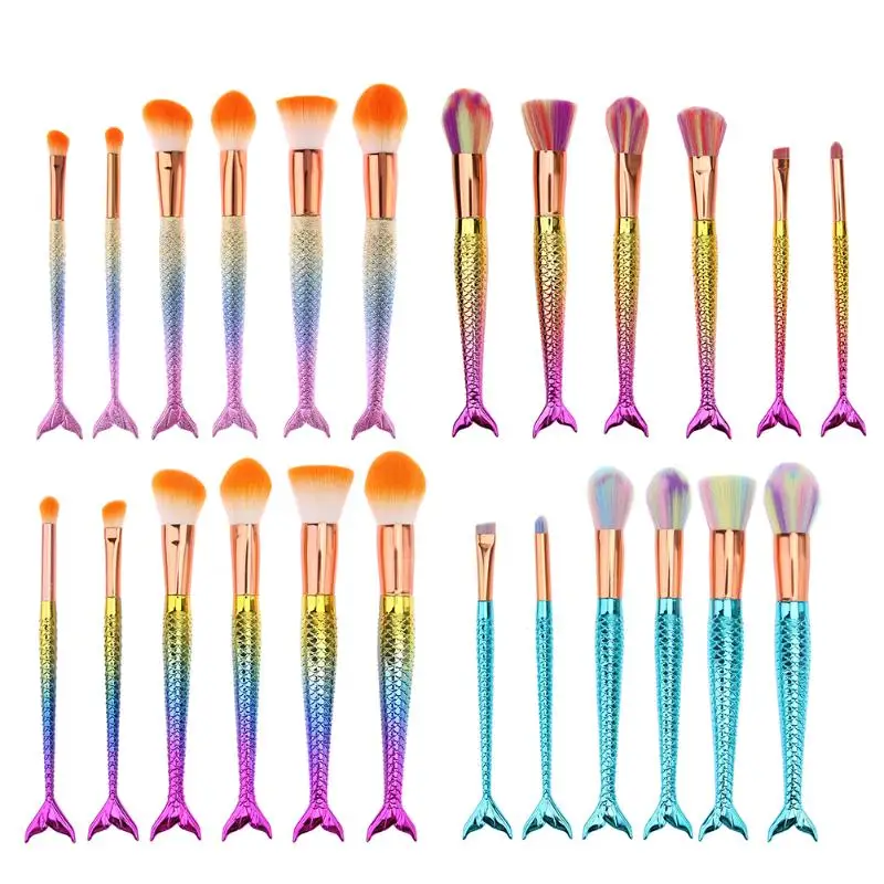 

Mermaid 6pcs Pro Makeup Brushes Set Foundation Blending Powder Contouring Concealer Blush Comestic Beauty Make Up