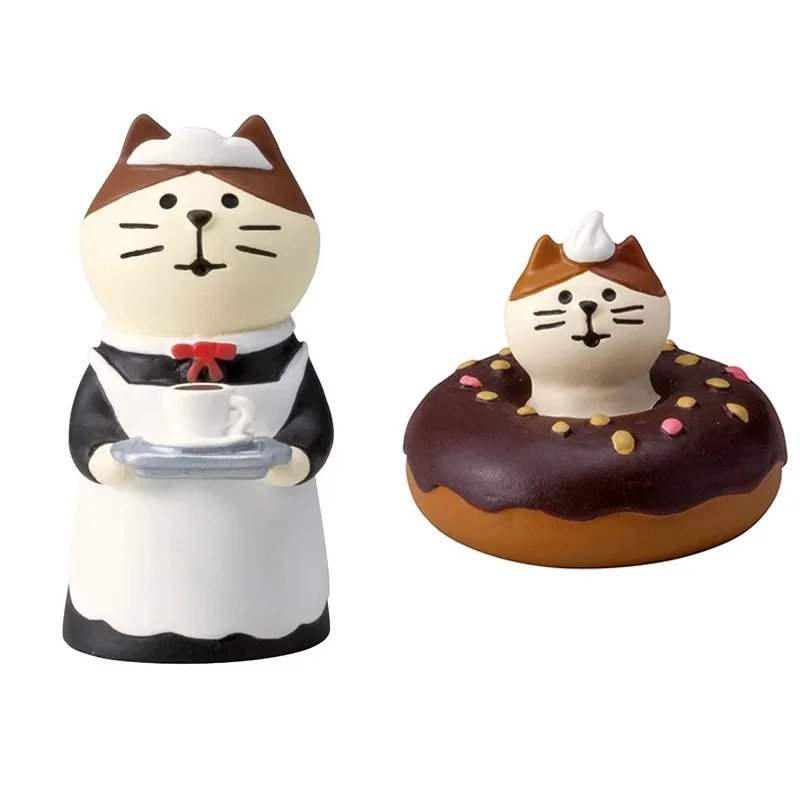 

Japan Genuine cute kawaii kitty maid figure calico cat Chocolate donut candy food toy match forest animal family