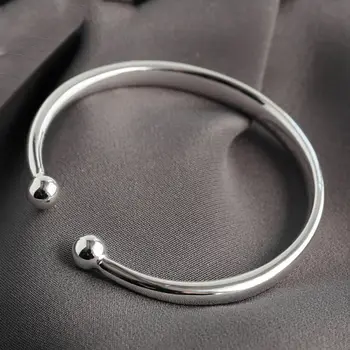 

Certificate 999 Sterling Silver Band with Round Ball Cuff Bangle 53mm Diameter