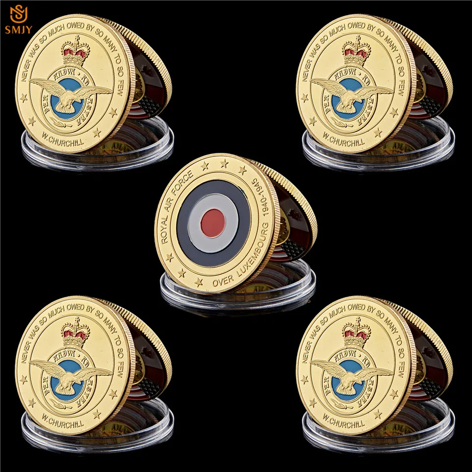 

5Pcs Luxembourg Royal Air Force Retired Gold Plated Military Challenge Commemorative Coin USA Souvenir Coins And Gifts