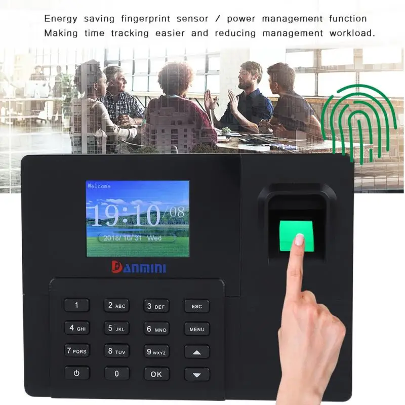 

2.8inch TFT LCD Fingerprint Employee Attendance Recorder Time Clock Machine 100-240V 2019 New