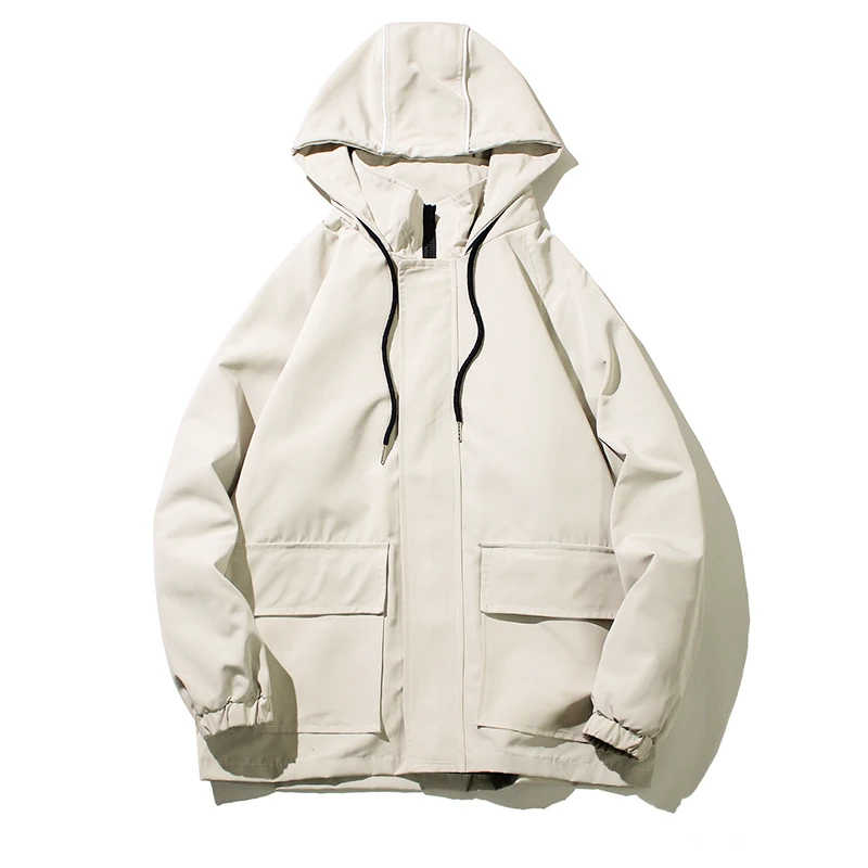 Spring New Tooling Wind Jacket Men Fashion Solid Color Casual Hooded Jacket Man Streetwear Hip Hop Loose Bomber Jacket Male