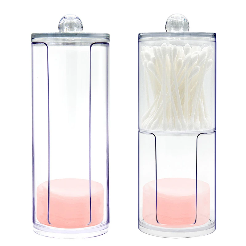 

Acrylic Cotton Swab Organizer Box Portable Round Container Storage Case Cosmetic Cotton Pad Box For Home Hotel Office Free ship