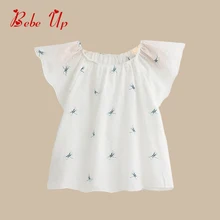 Летняя хлопковая блузка для маленьких девочек; Детские топы с рукавами-рюшами и принтом стрекозы для девочек; цвет белый, розовый; модная детская рубашка; одежда