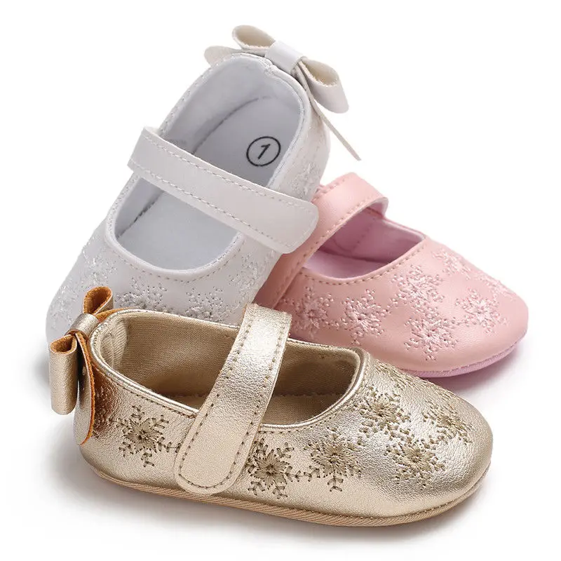 

Newborn Infant Baby Princess Shoes Little Girls Embroidery Floral Pattern Bow Crib First Walkers Baby SoftSole Anti-slip Sneaker