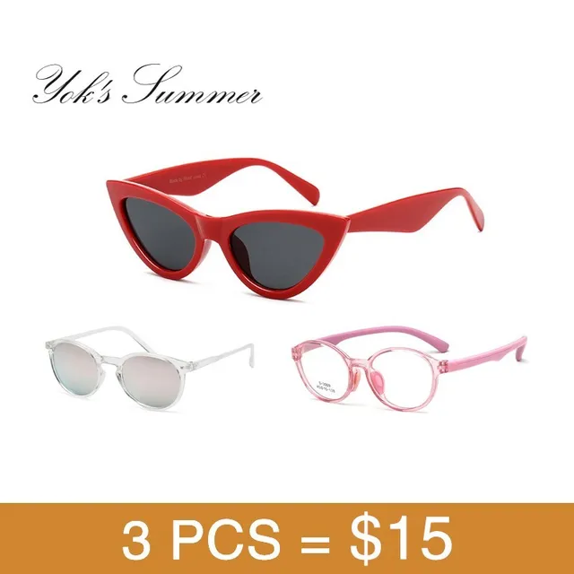 $US $31.50 3 Pieces Set Red Triangular Cat Eye Sunglasses Ultralight Transparent Sun Glasses Pink Children TR9