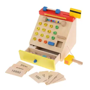 

Wooden Simulation Supermarket Cash Register Pretend Play Role Playing Game Educational Toys Gift for Children Kids Toddler