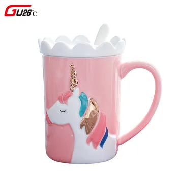 

Novelty 3D Glod Unicorn Coffee Mug With Spoon And Crown Lid Creative Drinking Coffee Tea Milk Juice Cup Christmas Gift