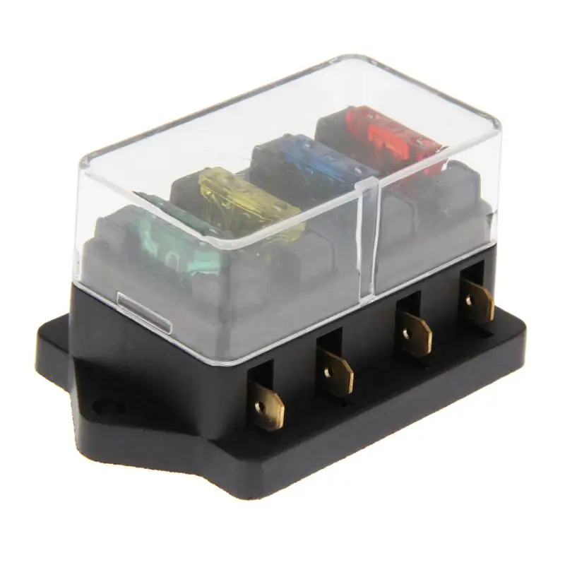 

4 Way Circuit Standard Blade Fuse Box Block Holder 12V/24V + Fuse