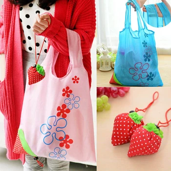 

Foldable Shopping Bag No Zipper Portable Floral Eco Bag Grocery Nylon Reusable Shopping Bag Large Capacity Strawberry Tote Bag