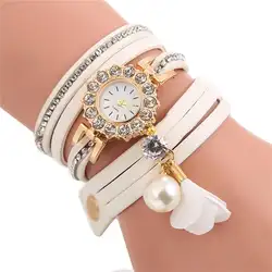 2019 модные женские туфли часы-браслет кожаный ремешок нержавеющая сталь кварцевые наручные часы женские часы кулон цветок Reloj Mujer