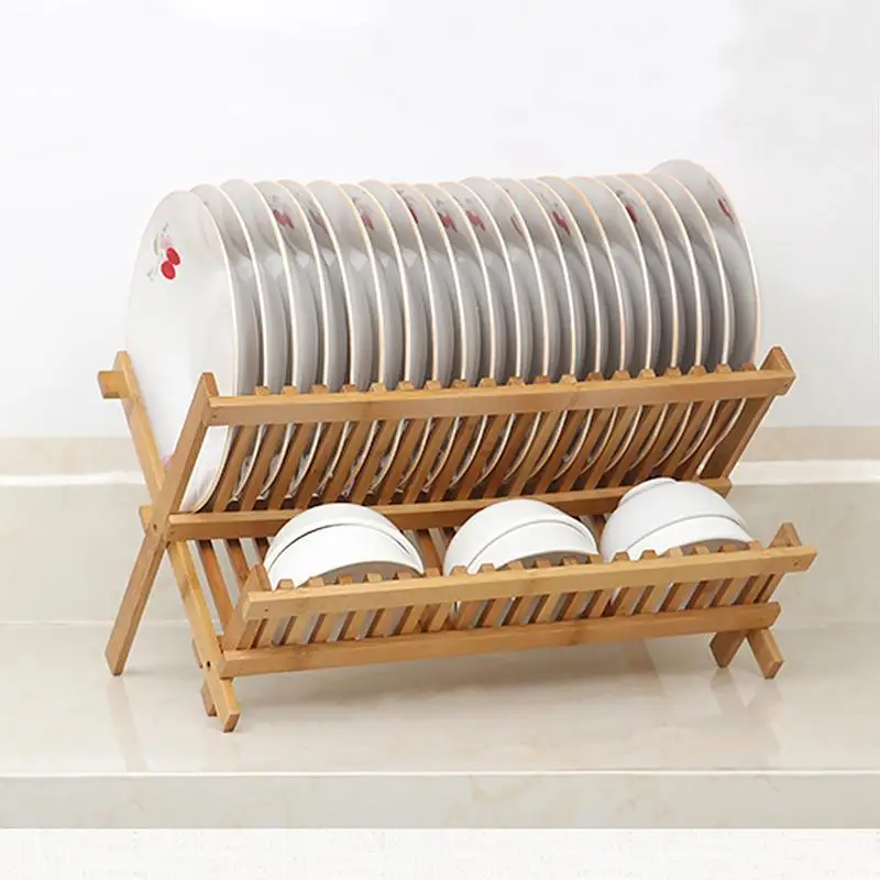 

High Quality Simple Atmosphere Bamboo Double-layer Kitchen Drain Dish Rack Dish Rack Storage Drain Rack Fast Delivery