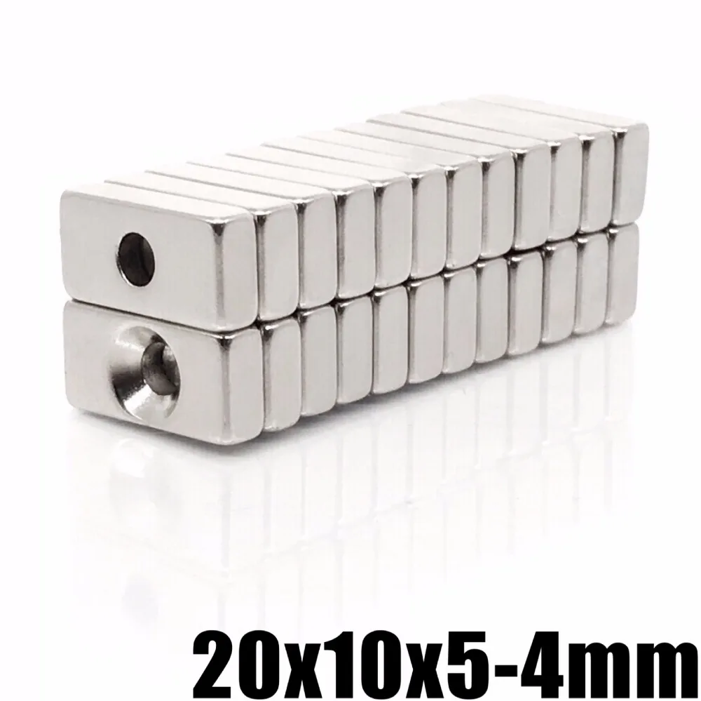 100 шт. 20x10x5 N35 очень крепкий блок магнит потайной 20x10x5 мм отверстие 4 мм редкоземельный магнит Неодимовый 20*10*5-4