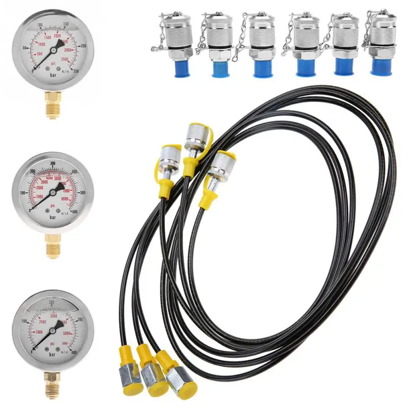 Excavator Hydraulic Pressure Test Kit w/ Testing Point Coupling and Gauge Portable Hydraulic pressure guage set New Arrival