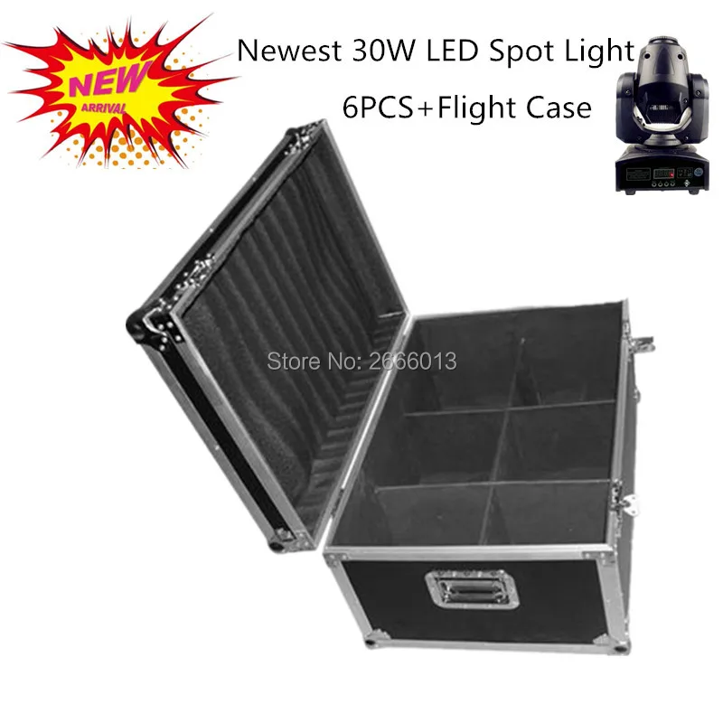 

6pcs With Flight Case 30W LED Spot Light DMX512/Master-Slave/Auto/Sound Control 30W LED Patterns Moving Head Stage Effect Lights