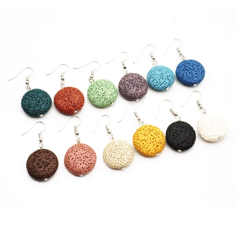 

13 colors Flat Round Lava Stone Aroma Essential Oil Diffuser Earrings Aromatherapy Jewelry Minimalist Lava Rock Stone Earings