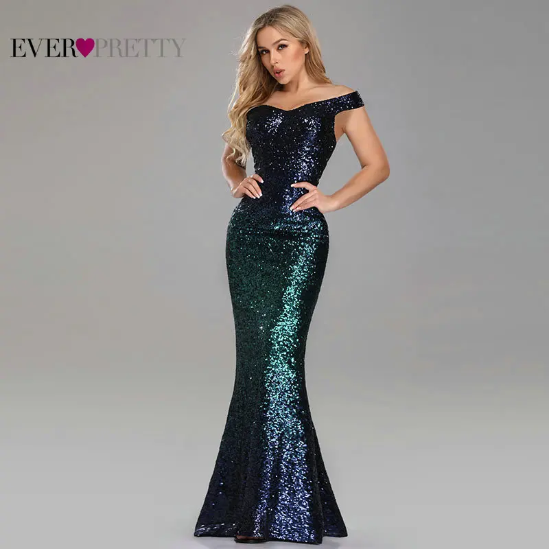 

Ever Pretty New Arrival Prom Dresses 2019 Sexy Off-shoulder Dark Green Sequined Sparkle Mermaid Sexy Prom Dresses Long Elegant