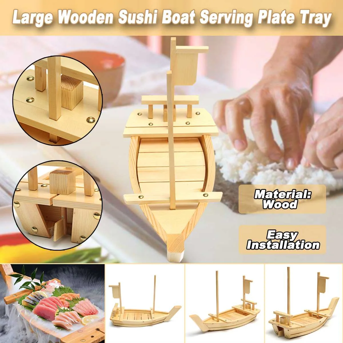 

50x19cm Large Wooden Sushi Boat Serving Plate Tray Sashimi Serving Tray Simple Ship Tableware Bar Suppliers for Japanese Cuisine