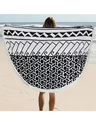 Летние круглые пляжное полотенце с кисточками одеяло путешествия отдых многоугольник узор черный, белый цвет пляжные полотенца s платок