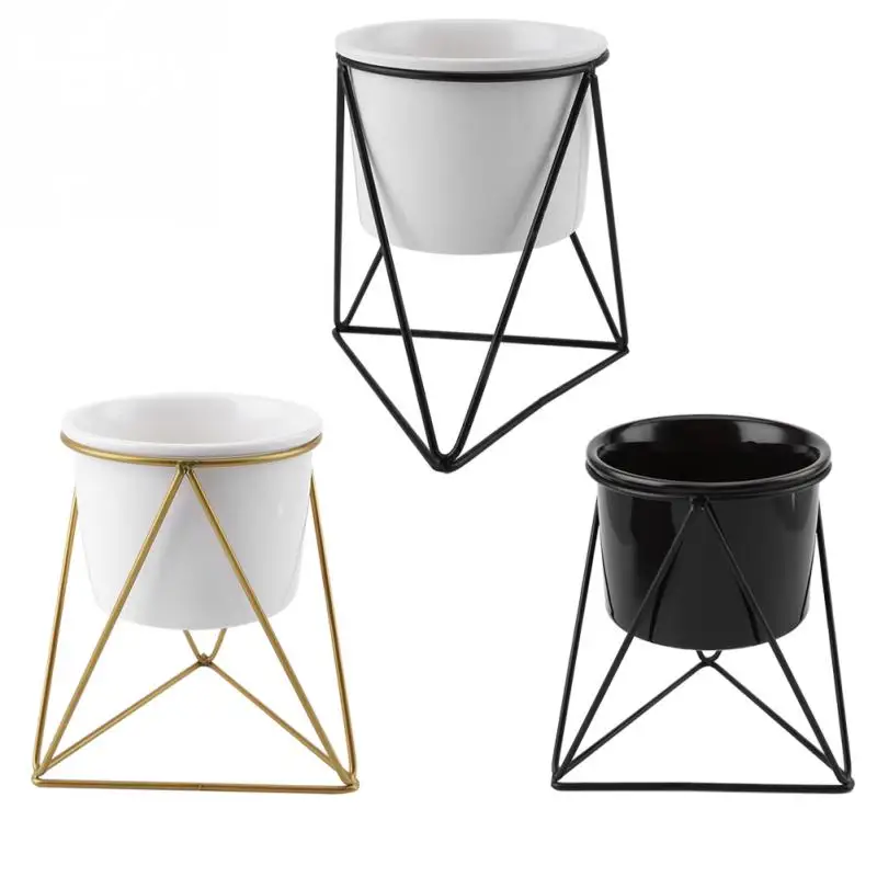 

Ceramic Flower Pot Geometric Metal Rack Garden Plant Display Stand Home Decoration Flower Pot Stand