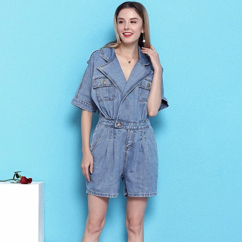 

Playsuit women 2019 summer elastic waist slim denim playsuits feminino NW19B6008