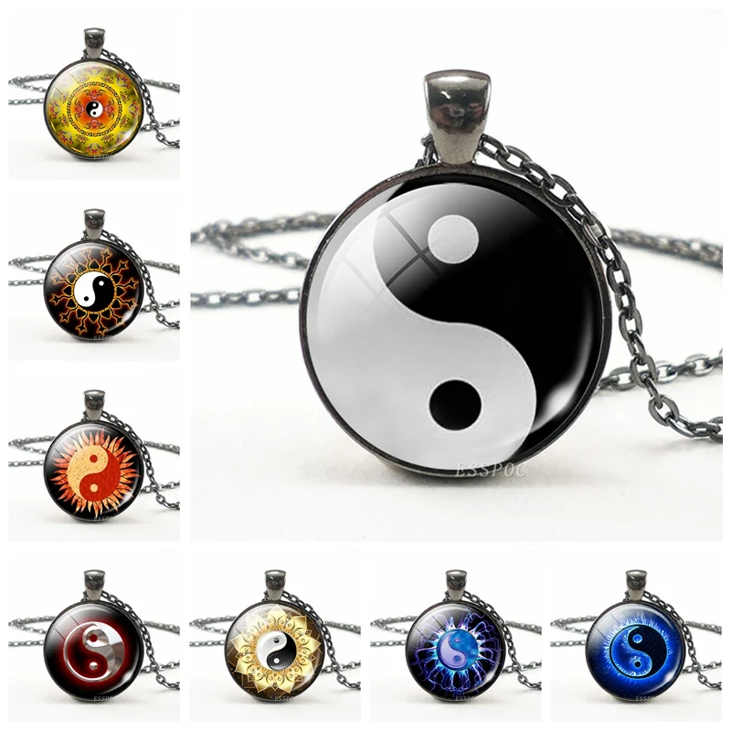 

White and Black Yin Yang Necklace Glass Cabochon Pendant Gothic Meditation Charm Necklace Fashion Jewelry Gift for Best Friends