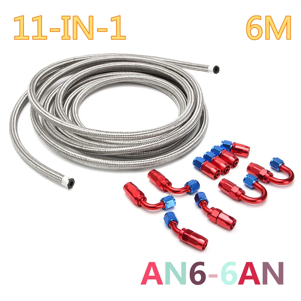 

6 Meters Silver AN6-6AN Stainless Steel Braided Hose + Swivel Fitting Kit Accessories