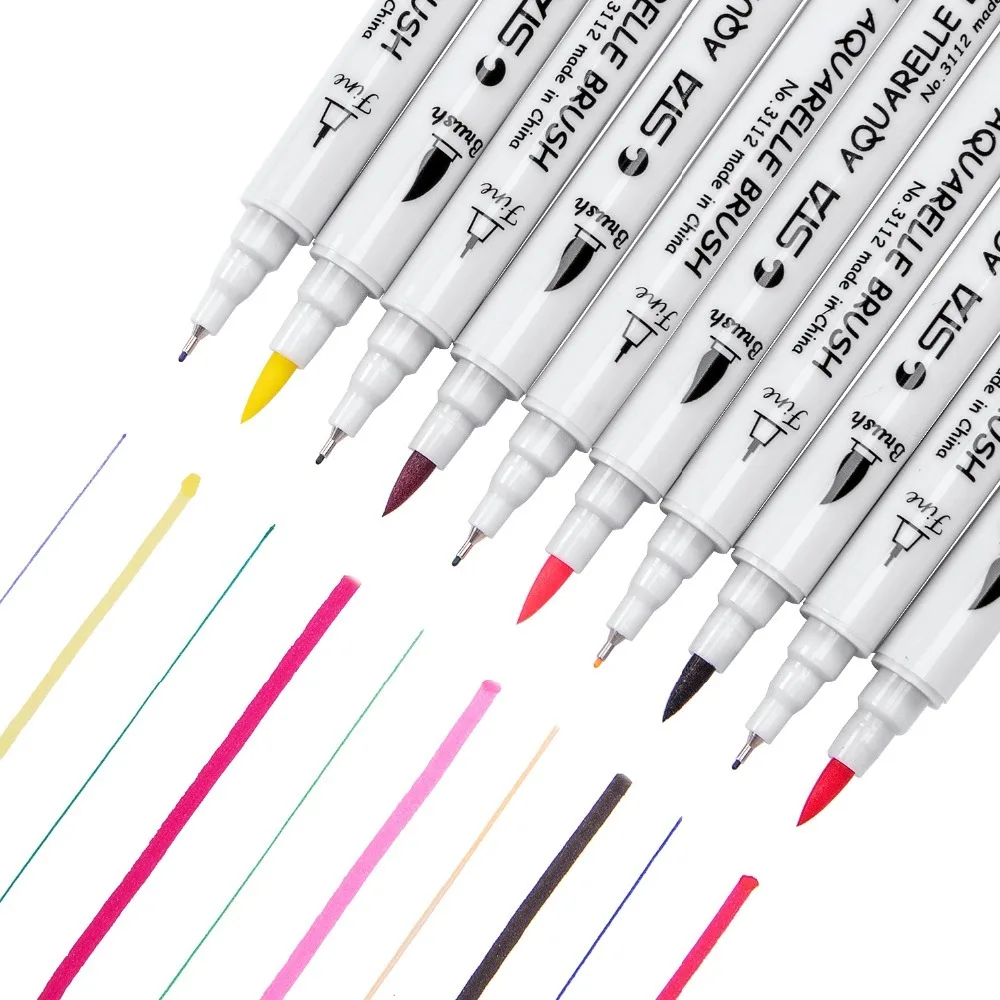 Sta 12/24/36/48/80 Colors Dual Tips Brush Marker Pen 0.4mm Fineliner Watercolor Sketch Marker Pen For Drawing Manga Art Supplies