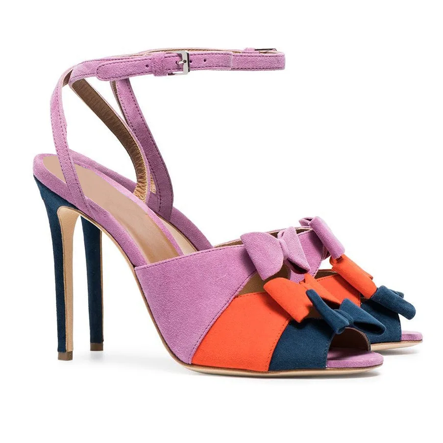

Carole Levy 2019 The New Woman Fashion Three Colors Mixed Fashion Sweet Summer Shoes Super High Thin Heel Bow-knot Stilettos