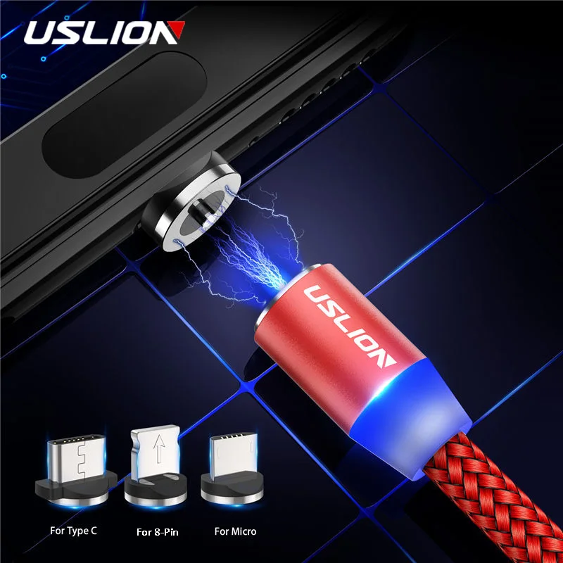 Магнитный кабель USLION, Micro usb type C, кабель для быстрой зарядки, зарядное устройство для iPhone, samsung, huawei, Xiaomi, Micro USB кабель, USB C кабель