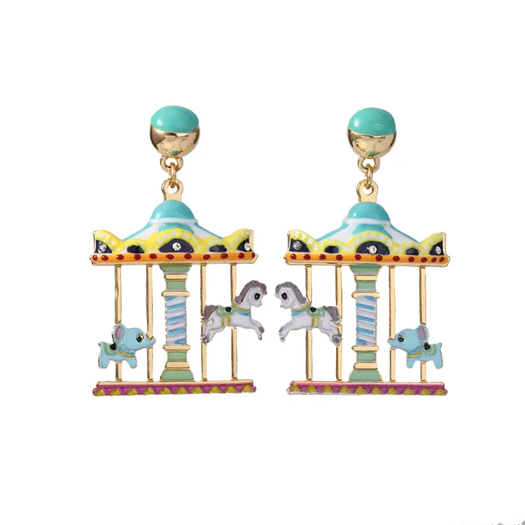 

free shipping Enamel fashion merry-go-round stud earrings ear clip