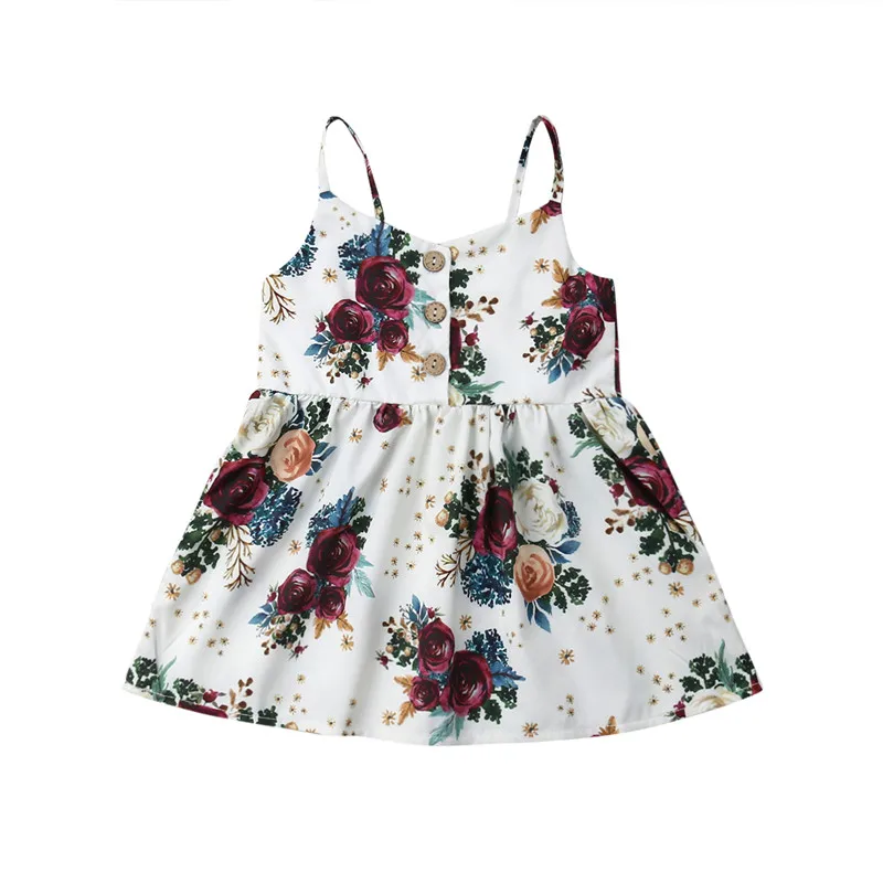 Милая Одежда для маленьких девочек; сарафан с цветочным принтом и пуговицами; Детские хлопковые милые мини-платья без рукавов; 1 предмет