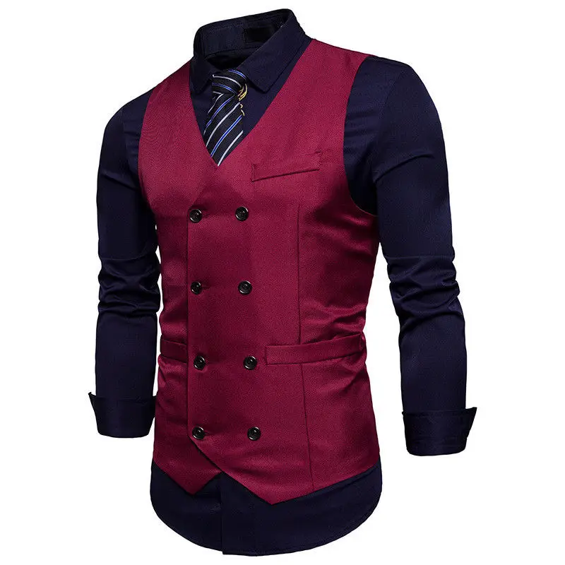

Men Formal Business Slim Fit Double Breasted Vest Waistcoat Party Banquet Evening Blazer Tops For 4 Color Only the Vest