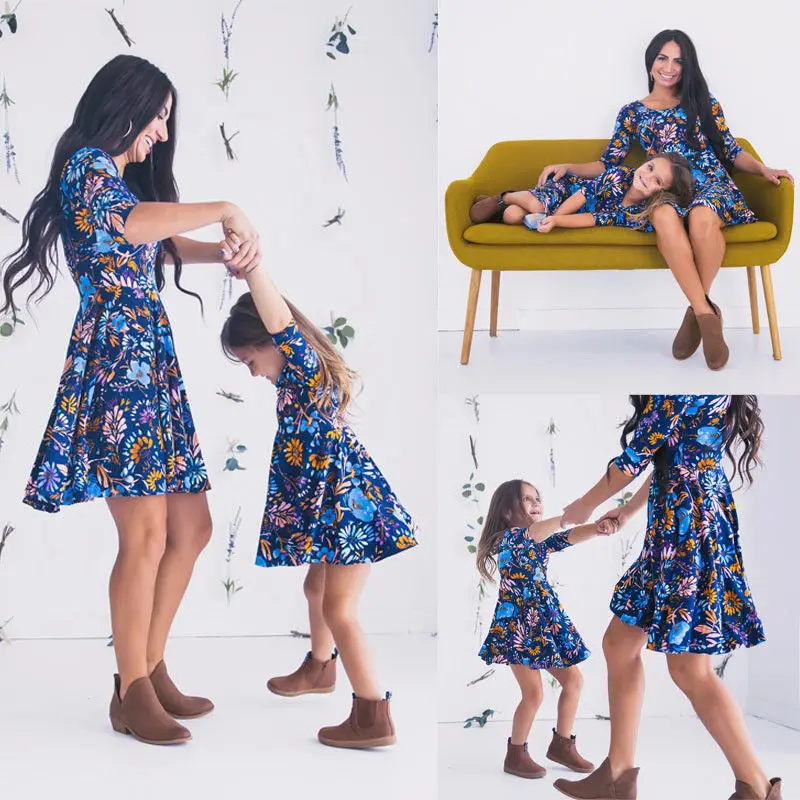 

Lovely Mother And Daughter Floral Dress Matching Outfits Women Girls Cute Casual Party Parent-Child Matching Dress