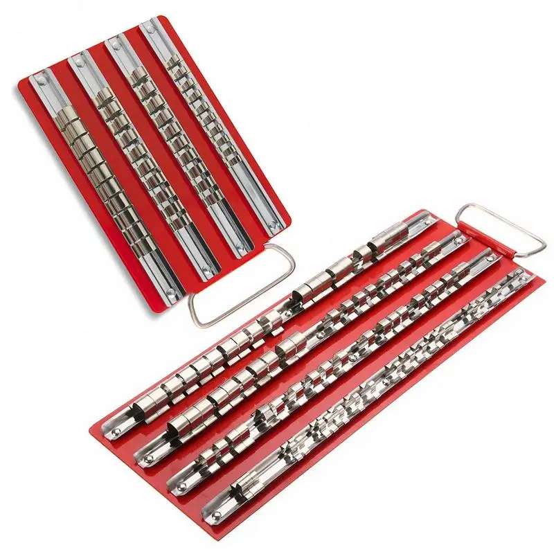 

High Quality 4pcs/set Socket Rack Holder 1/4" 3/8" 1/2" Rail Rack Tray Holder Stand Rail Tool Organizer Storage