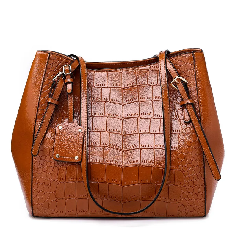 

Large Women Handbag Alligator Leather Fashion Top-handle Bag Solid Color Female Big Shoulder Bags Black Red Office Lady Handbags