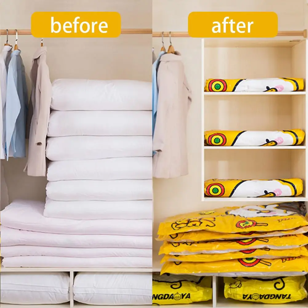 6/11Pcs Vacuum Storage Bag With Beaded Transparent Border Valve Compressed Home Quilt Travel Storage Bag Closet Jacket Organizer